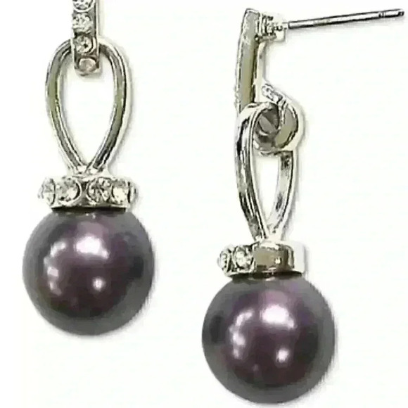 Charter Club new SilverTone Pave Faux Pearl Ear - Picture 1 of 2